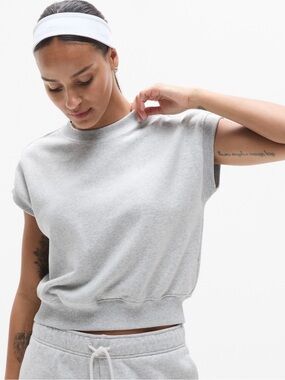 Athleta Terry Dolman Light Gray Short Sleeve Sweatshirt, Sz S (P2P 20”)